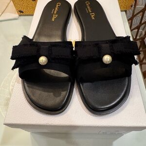 Christian Dior Adiorable Slide Sandals Black Grosgrain New in Box size 40 US 9